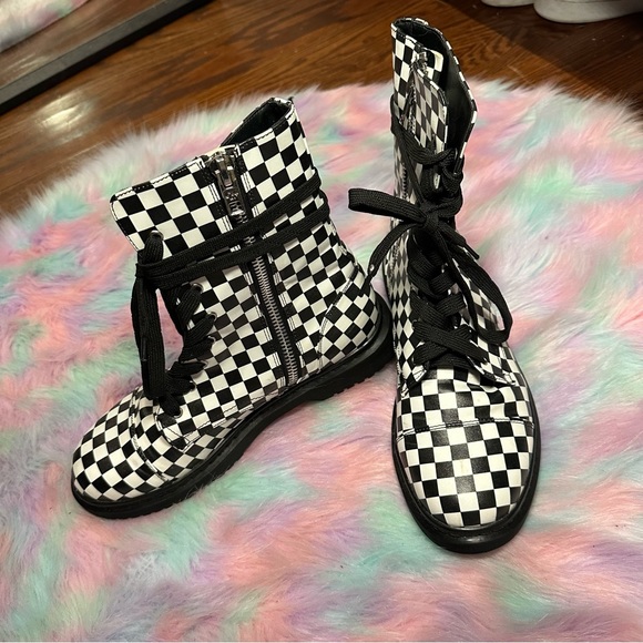Dolls Kill Checkered Combat Boots - Picture 2 of 3